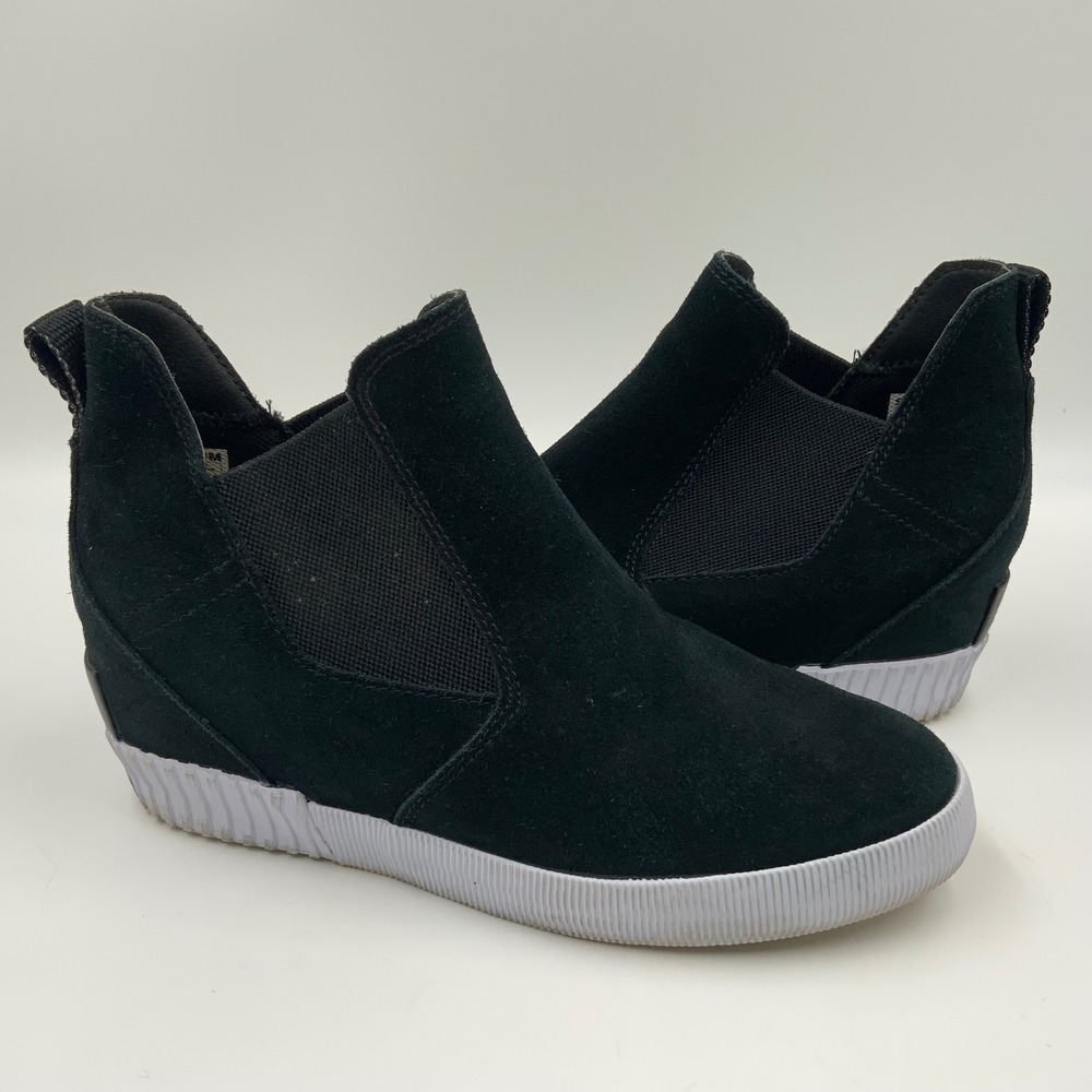Sorel Black Suede Wedge Chelsea Boots Ankle Boots‎ Womens Size 9